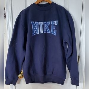 ✨️Nike sweatshirt sz M navy & light lavender lettering, with flaws.